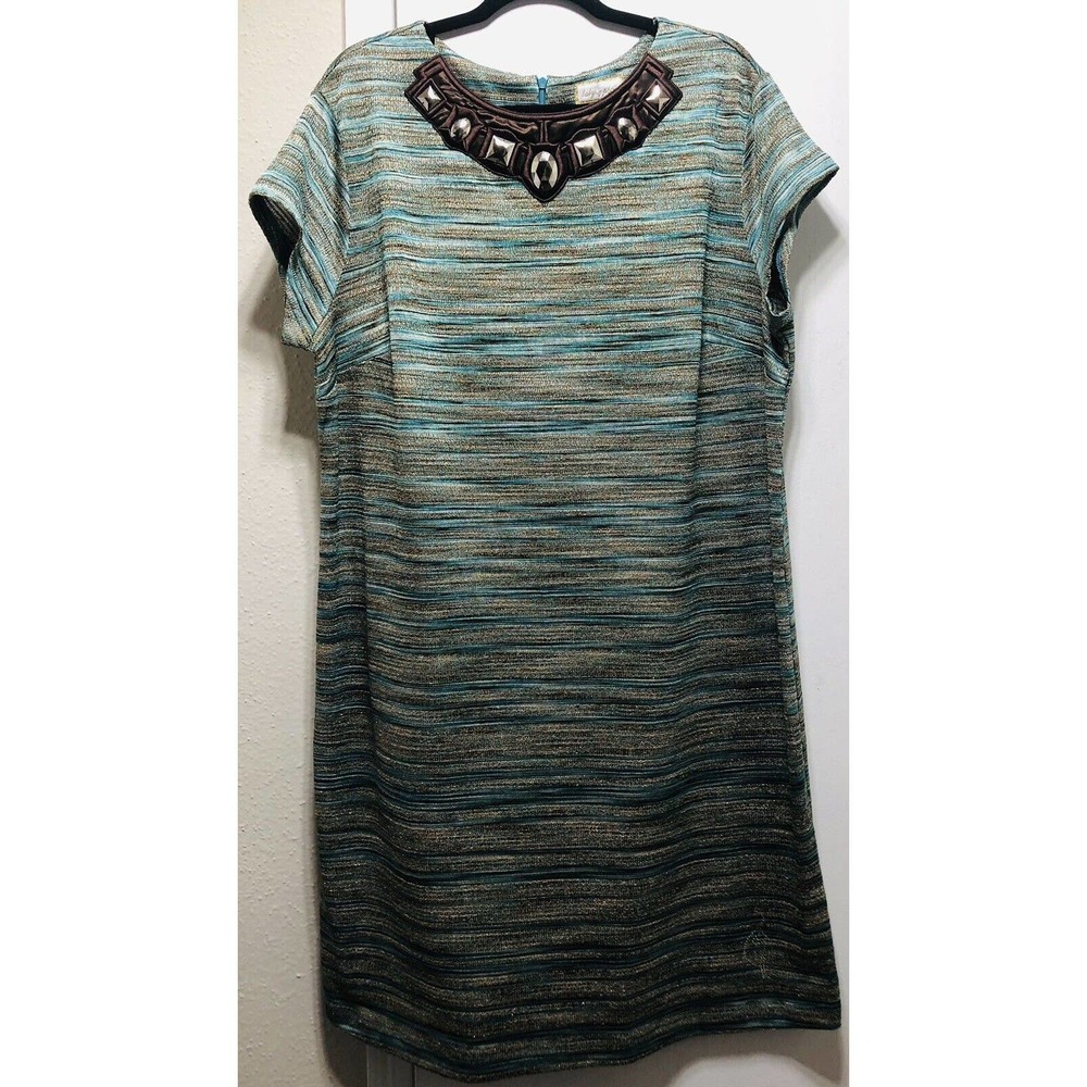 Baby Phat Dress Green Gold Size 2X Metallic Shirt Plus Size Bling Jewelry B1